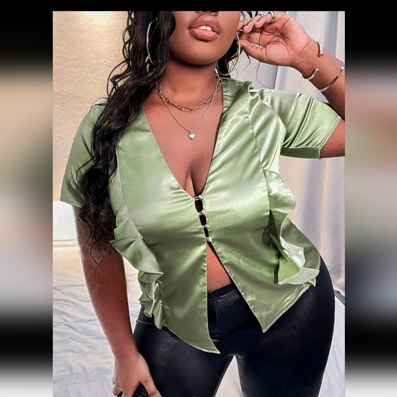 Shein 4xl jade green silky blouse (usa size 18) - Picture 1 of 6